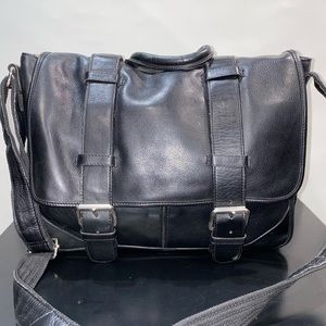 Black leather computer bag.